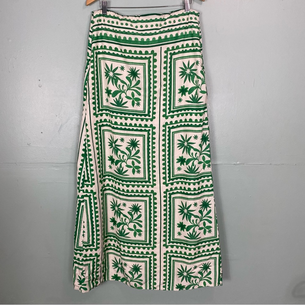 Mon Renn Losas Maxi Dress Green Cream Floral Vacation Medium - Picture 2 of 15